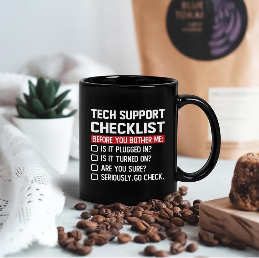 YHRJWN Tech Support Gifts Checklist Mug, Christmas Gifts for IT Tech Guys, Technicians, Programmers, Funny Gift for IT Lovers, Engineers - Computer Geek Novelty Cup Coffee Mug 11 Oz