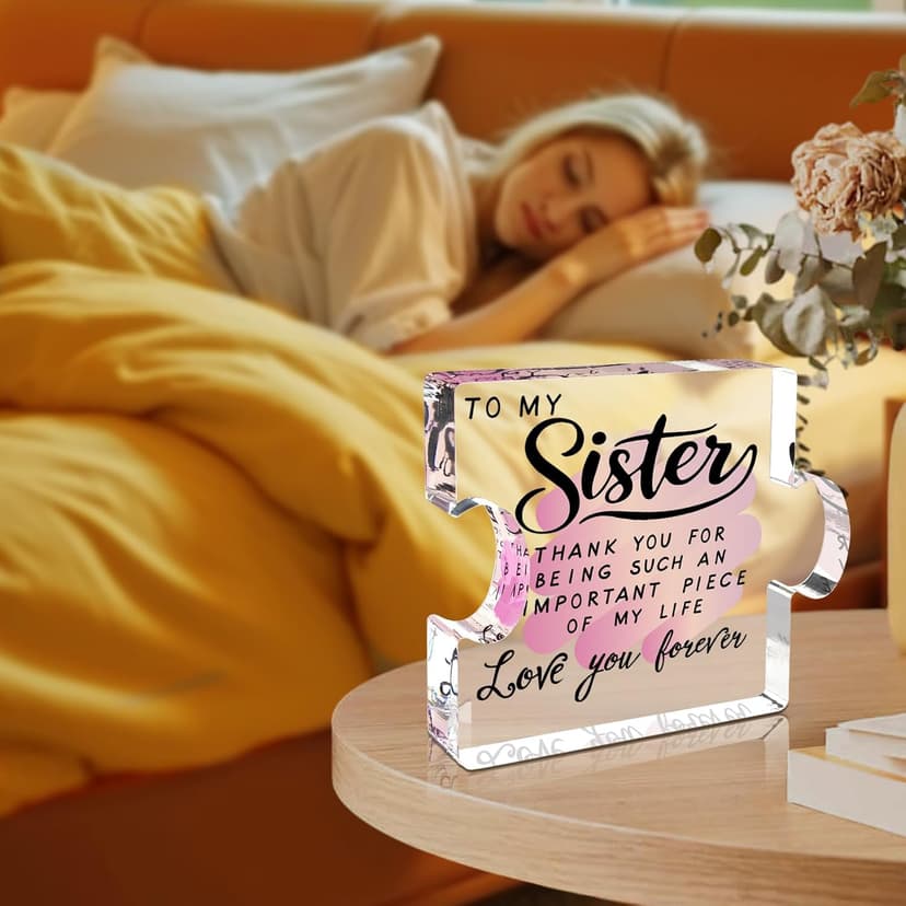 Sister Birthday Gifts, Big Sisters Gift Ideas from Sister, Unique Acrylic Puzzle Plaque Sister Gift Baskets Stuffers for Women Easter Birthdays Wedding