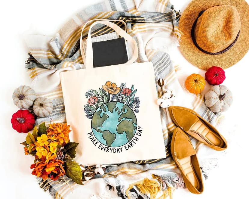Make Everyday Earth Day Canvas Tote Bag for Women Aesthetic Eco-Friendly Reusable Grocery Shopping Bags Funny Gift