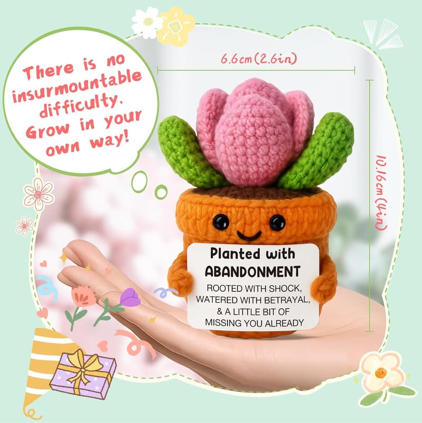 Funny Coworker Leaving Gift – Crochet Succulent Plush with Humor Message – Farewell Gift for Women Who are Quitting, Burned Out, or Betrayed, Supportive Decor for Divorce, Heartbreak,Goodbye, Breakup