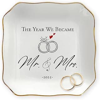 OASSIE Wedding Gifts for Couple 2025 - Mr & Mrs 4"x4" Ceramic Jewelry Dish Tray - Bridal Shower Gifts for Women, Marriage Gift Ideas, Anniversary Engagement Gifts for Couples, Jewelry Holder Dish