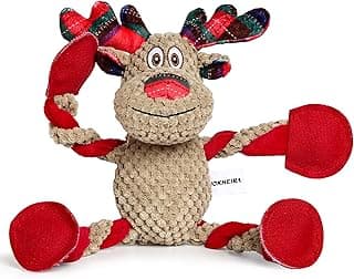 IOKHEIRA Christmas Dog Toys for Large Medium Small Breeds Dogs - Dog Toys Reindeer Squeaky Plush Stuffed Animals Dog Chew Toys with Cotton Material Crinkle Paper 25