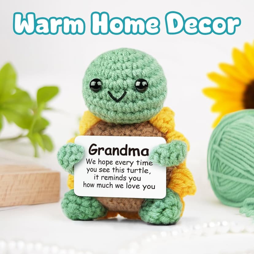 Gifts for Grandma, Grandma Birthday Gift, Positive Handmade Crochet Sunflower Turtle Decor, Grandma Gifts from Grandkids, Thanksgiving Christmas Easter Present - 2.8x2x2.9 inches
