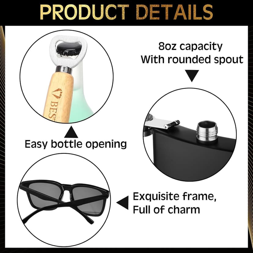 13 Pcs Best Man Proposal Gift Set Stainless Steel Flask Box Bag Shot Glass Bottle Opener Pocket Watch Sunglasses Knife Sock Card Toiletry Bag for Wedding