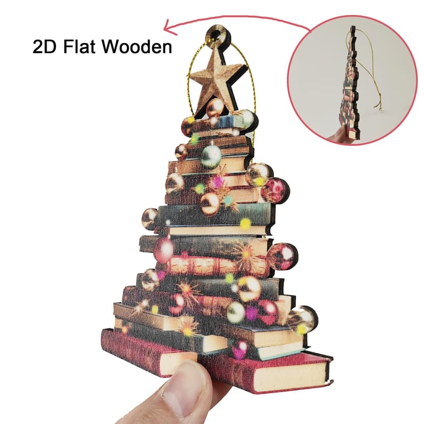 2D Flat Wooden Christmas Books Ornament, Book Lover Christmas Ornament, Book Lover Christmas Gifts, Christmas Book Tree Ornament, Book Club Ornament, Pack of 2