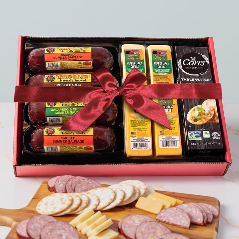 Wisconsin Cheese Company - Ultimate Mancave Gift Box - 100% Wisconsin Cheese, Sausage & Cracker Gift Box | Perfect for Parties, Charcuterie Boards and Holiday Gifts