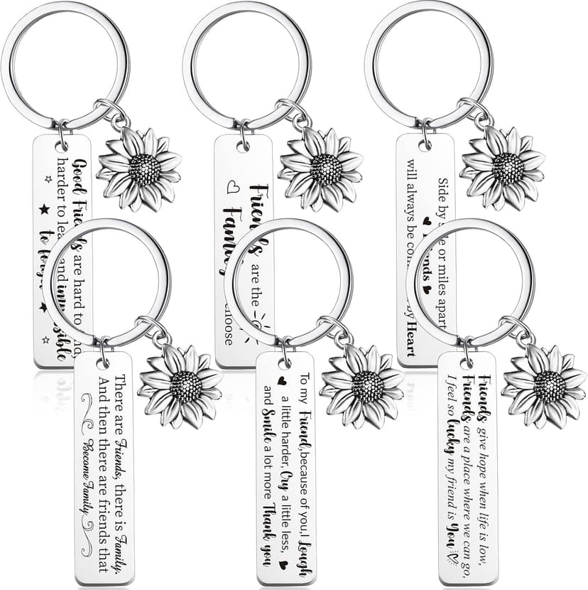 Cunno 6 Pcs Friendship Keychains for Women Best Friend Stainless Steel Keychains Christmas Friendship Appreciation Gifts