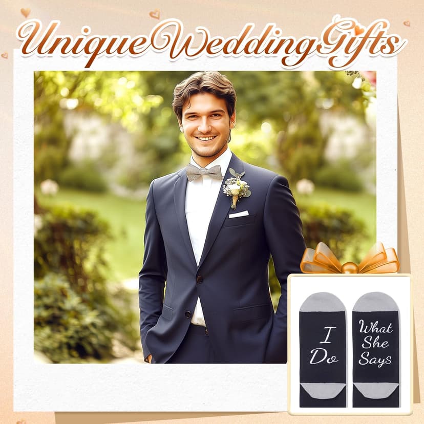 HAPPYPOP Wedding Gifts for Groom - Black Tuxedo Socks for Groom, I Do What She Says Engagement Socks
