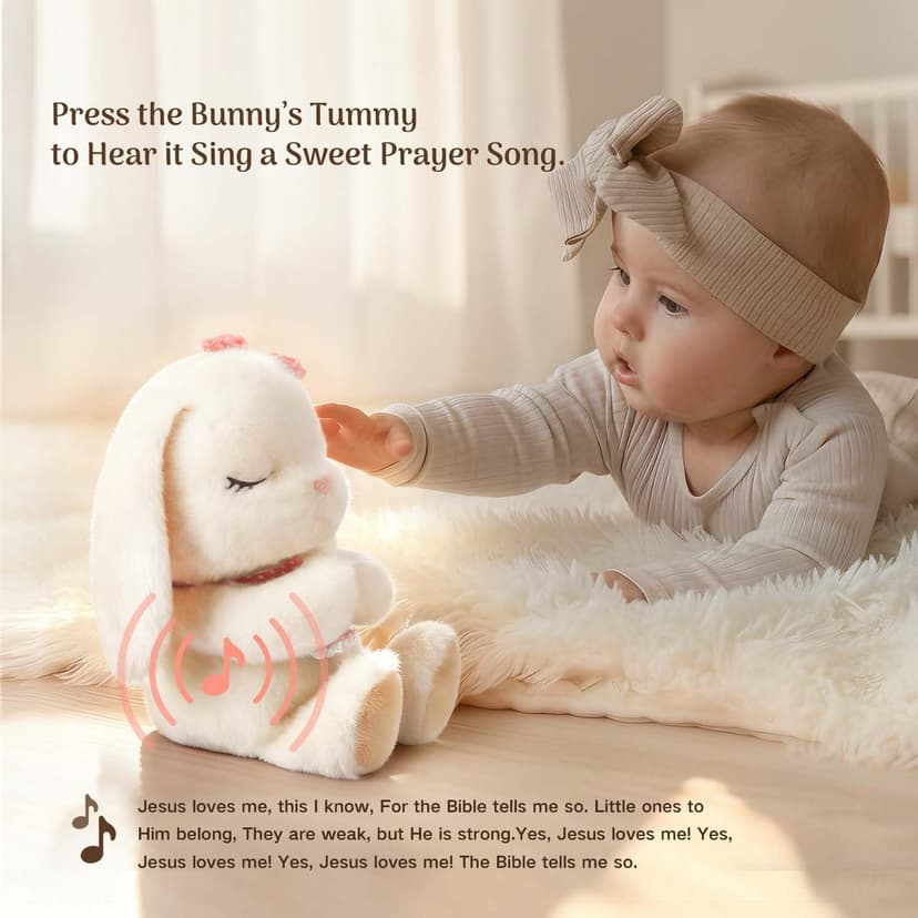 Baptism Gifts for Girl, Catholic Christening, Baby Dedication & Baptismal Gift Set for Baby Girls & Kids, with 9" Musical Praying Bunny Plush Toy & Everybunnies' Blessing Book in Keepsake Box