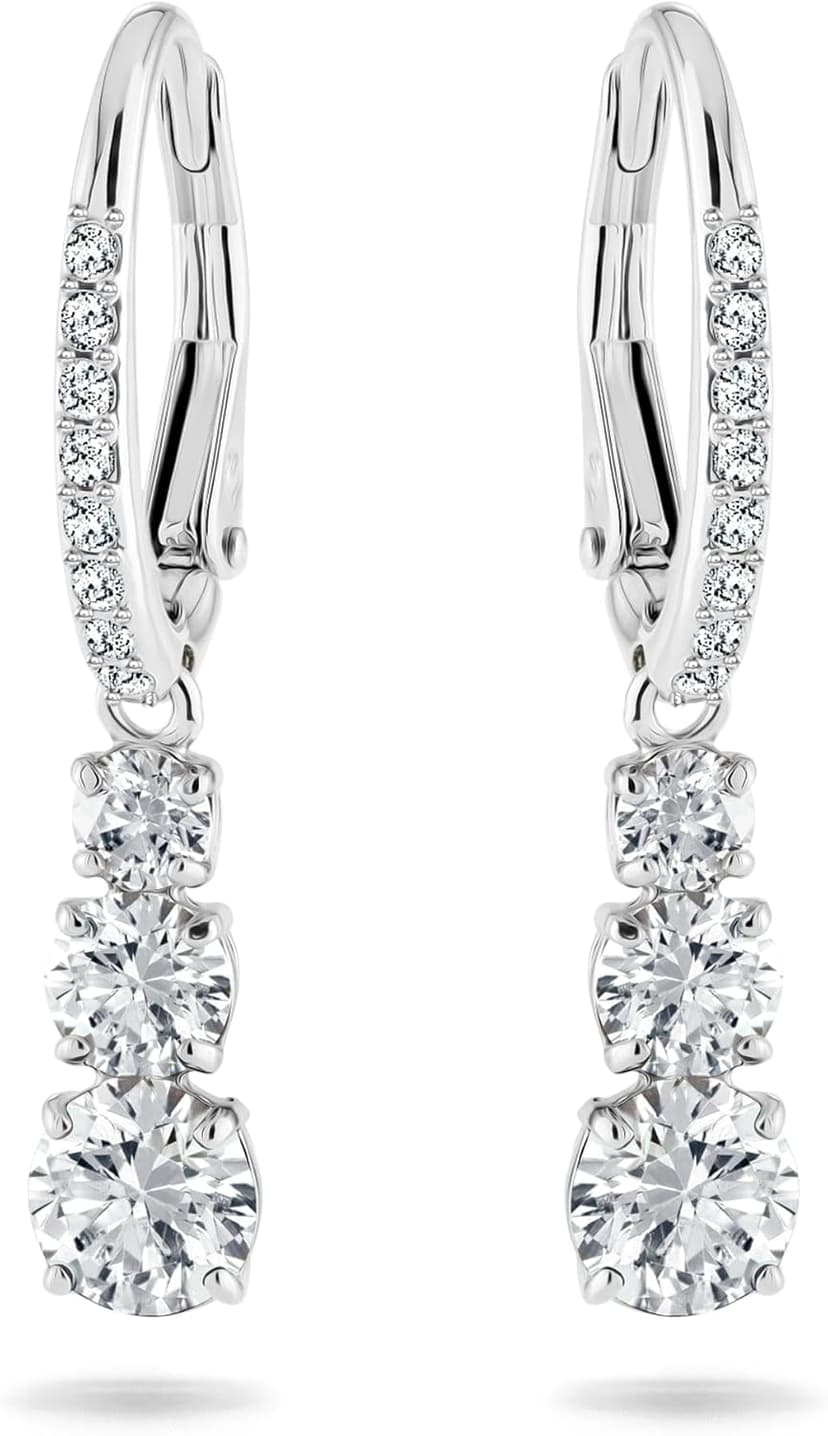 Swarovski Stilla Attract Trilogy Drop Pierced Earrings with White Crystals on a Rhodium Plated Setting with Hinged Closure