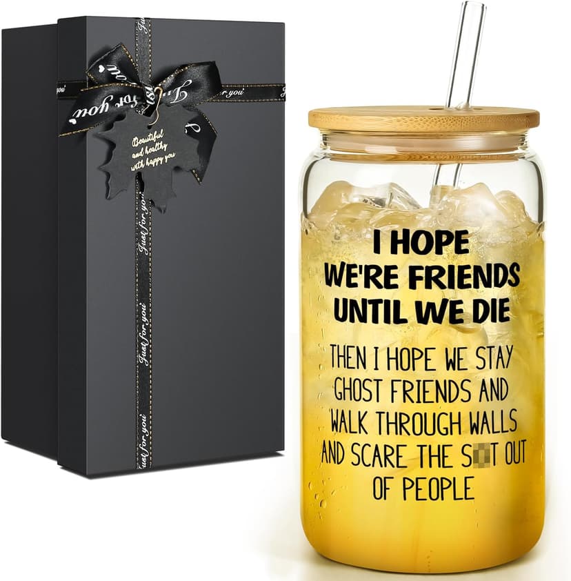 Gifts for Women Men, 16oz Drinking Glass Cup, Unique Friendship Gift for Best Friend BFF Bestie, Funny Personalized Birthday Christmas Valentines Mothers Day Present for Her Him Coworker Sister Female