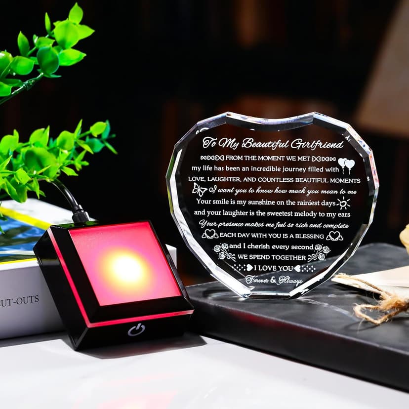 Gifts for Girlfriend with Colorful Base Girlfriend Anniversary Birthday Gifts from Boyfriend Crystal Heart Keepsake to My Girlfriend Romantic I Love You Gifts on Valentine Christmas