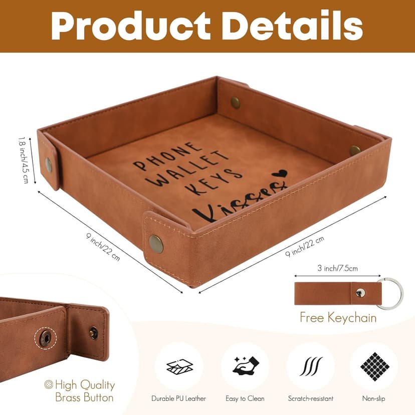 Gifts for Boyfriend, Husband, Romantic Gifts for Him, Mens Birthday Gifts Idea - Premium PU Leather Valet Tray - Best Mens Gifts for Birthday Anniversary