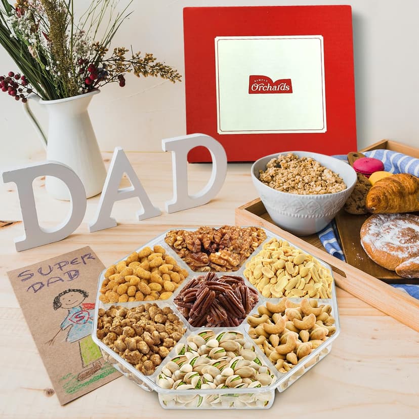 Holiday Nuts gift Basket - Delicious Mixed Cravings Gourmet Collection, Features 7 Sectional Platter with Freshly Roasted Nuts, Christmas Gift Basket for Men and Women.