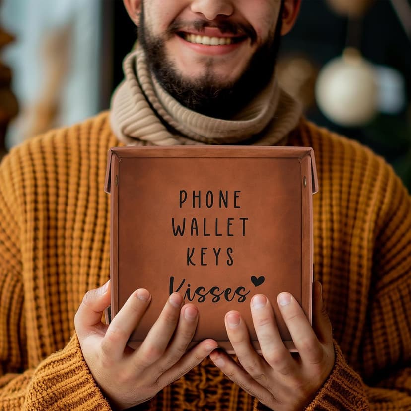 Gifts for Boyfriend, Husband, Romantic Gifts for Him, Mens Birthday Gifts Idea - Premium PU Leather Valet Tray - Best Mens Gifts for Birthday Anniversary