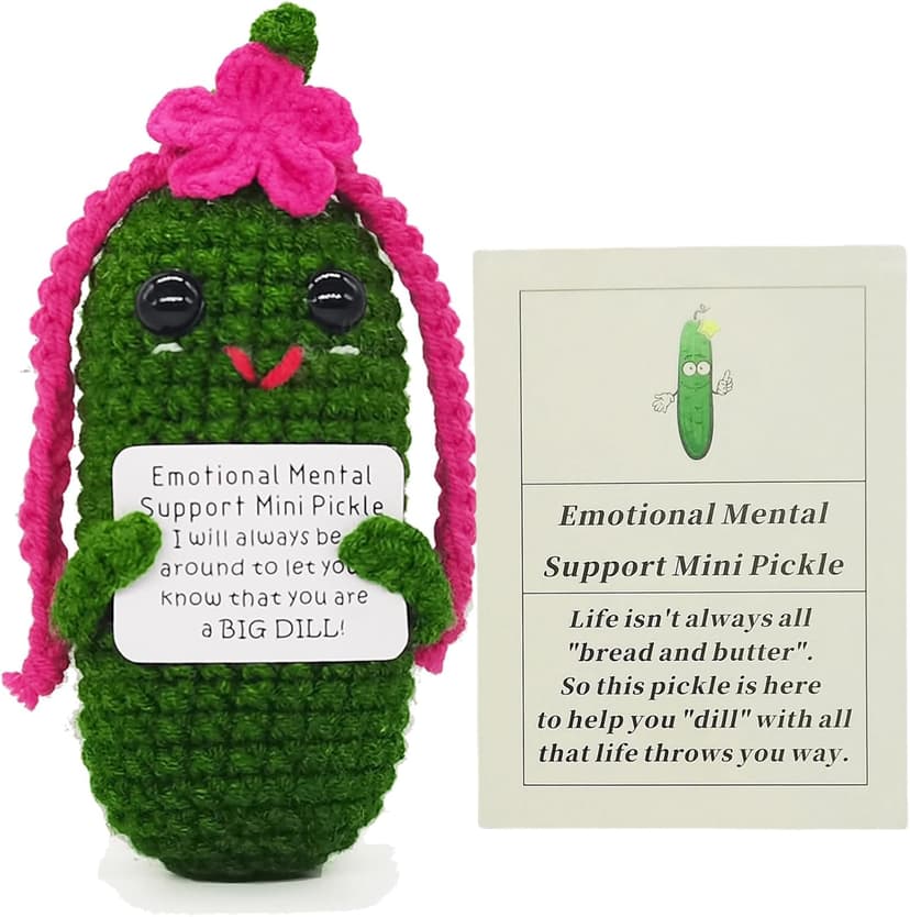 Funny Crochet Pickles 1 Pcs with Affirmations Cards for Inspirational Novelty Good Luck Gift and Party Decorations (KK-CKD04- REDCUM)
