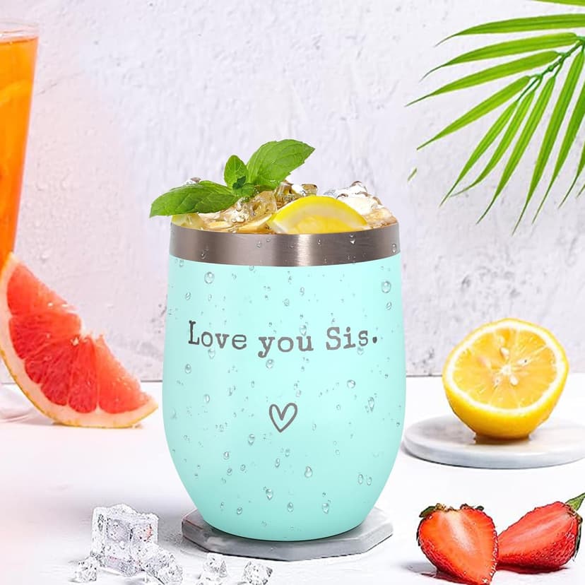 Sisters Gifts from Sister - Love You Sis - Sisters Birthday Gift - Christmas Graduation Birthday Gift for Sister, 12oz Tumbler with Straw(Mint)