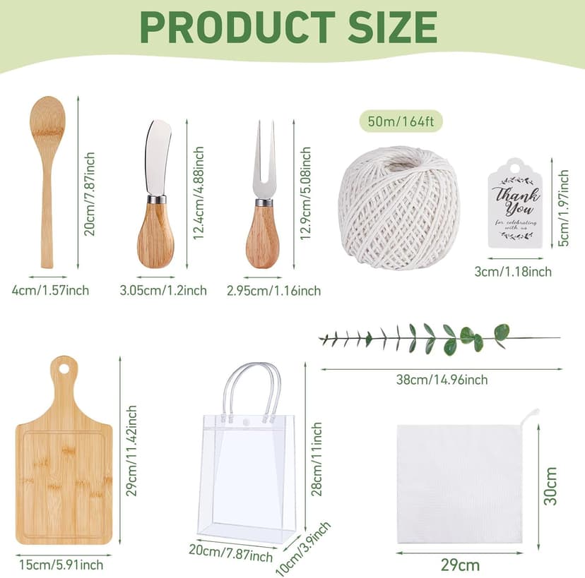 55Pcs Baby Shower Prizes for Game Winners 6 Sets Bamboo Cheese Board Spoon Fork Butter Spreaders Plaid Towel Thank You Card and Gift Bags for Baby Shower Wedding Bridal Shower Favors