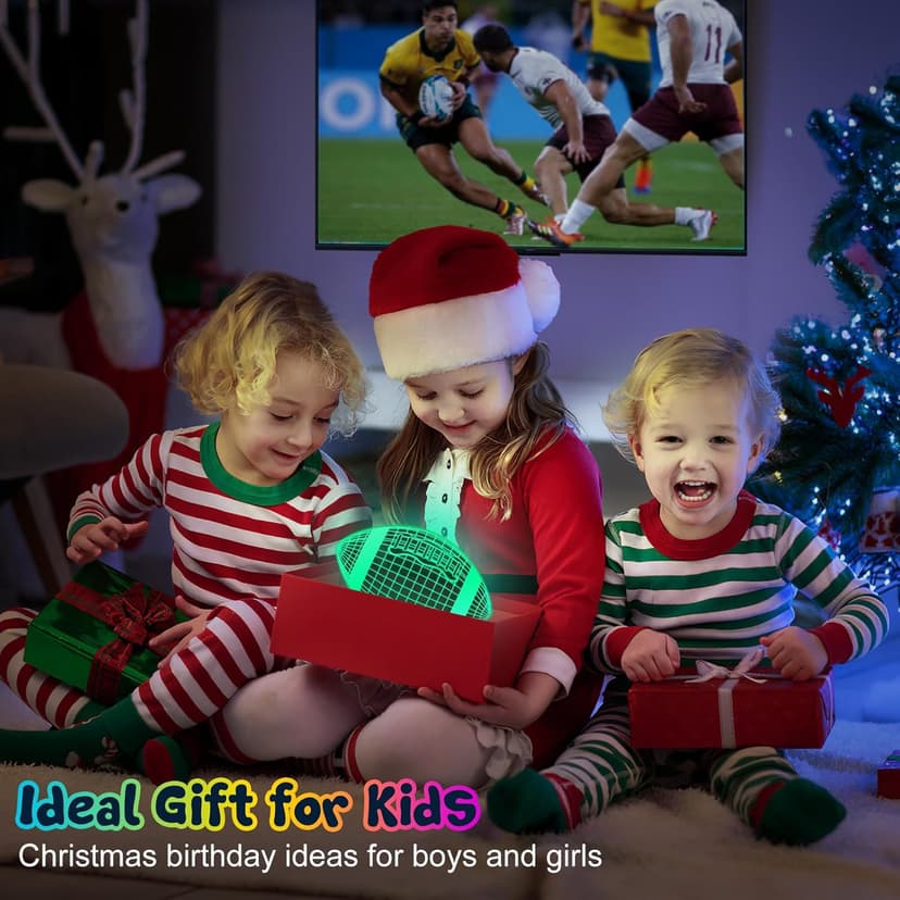 Linkax Football Gifts Stocking Stuffers for Kids Teens Boys Girls, Rugby 3D Illusion Night Light Christmas Gifts for Kids, 6 7 8 9 10 11 12 13 Year Old Birthday Presents Room Decor, Toys for Ages 8-13