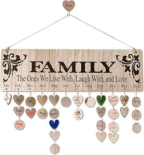 Gifts for Mom Grandma from Daughter, Unique Wooden Family Birthday Reminder Tracker Calendar Board Wall Hanging with 100 Tags, Best Gift Ideas for Christmas Birthday Mother's Day