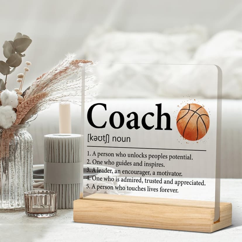 OOINISUU Coach Appreciation Gift, Best Basketball Coach Gifts for Men Women, Coach Definition Clear Desk Decorative Sign Acrylic Plaque Sign Home Office Desk Decor 4x4 Inch