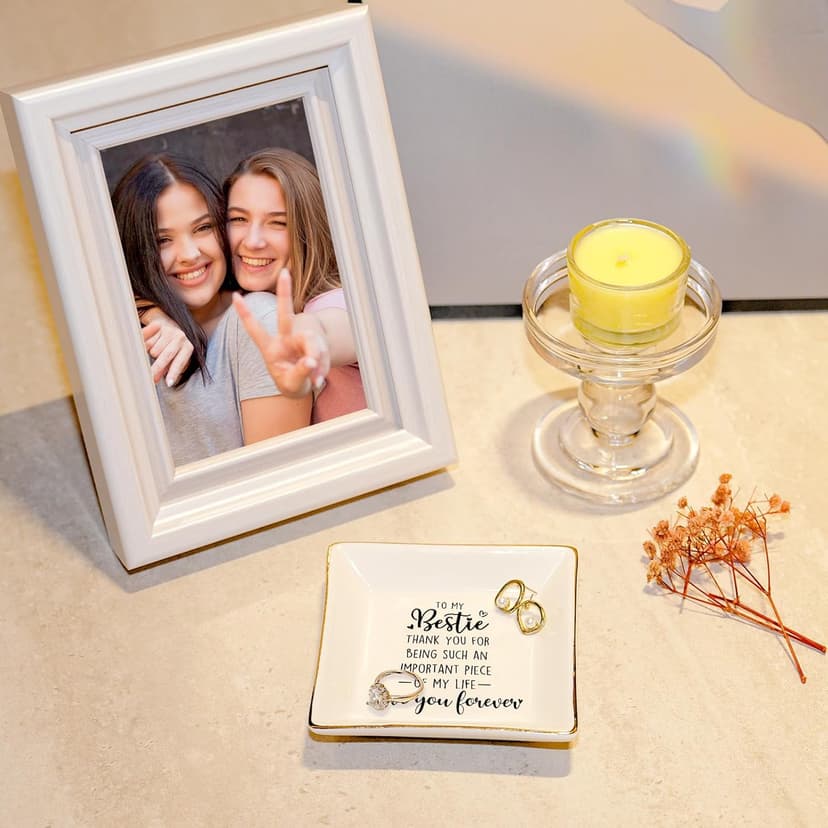 PUDDING CABIN Bestie Gifts for Women Thank you for being such an important piece of my life Ceramic Jewelry Dish for Rings Earrings, Friend Birthday Gifts for Women Female Bff Soul Sister Work Bestie
