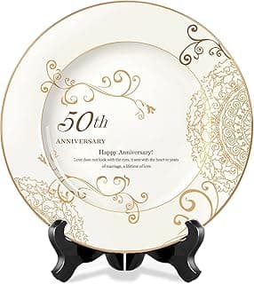 50th Anniversary Wedding Gifts for Couple/Parents/Grandparents, 50th Golden Presents for Marriage, Gold Porcelain Keepsake Plate with Stand, 10 inch