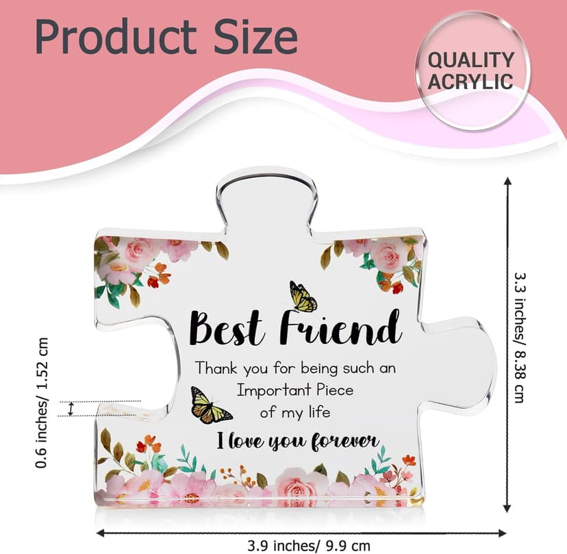 VELENTI Gift for Best Friend for Women - Engraved Acrylic Puzzle Piece - Bestie Present with Cute Quote - Friendship Gifts for Birthday, Christmas, Thanksgiving - Adorable Decoration Piece for Home