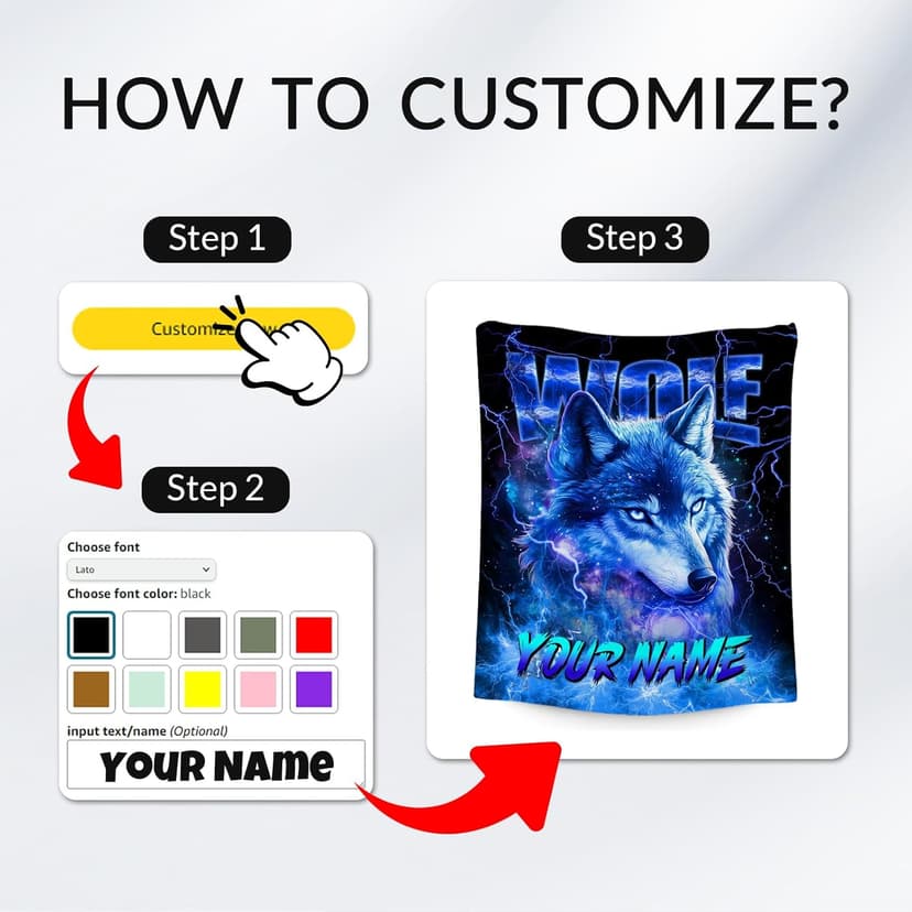 Boys Blanket Personalized Wolf Blankets Gifts for Kids, Warm Flannel Custom Throw for Boys (4 Sizes)