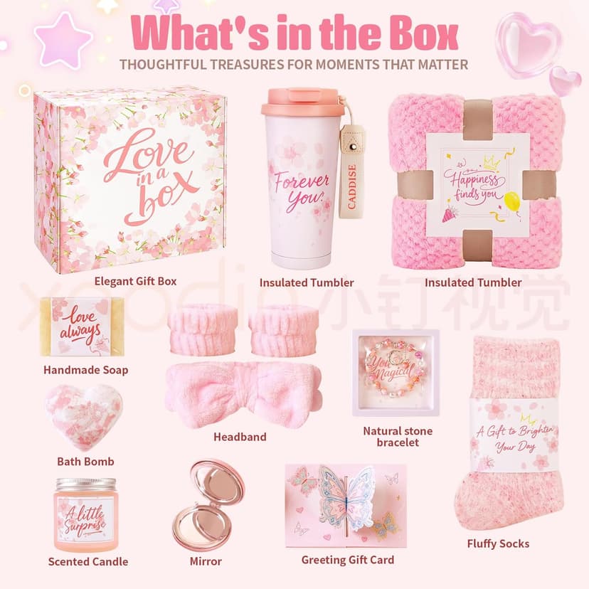 Birthday Gifts for Women, Gift Basket for Mom Wife Sister Her Friends, Luxury Self Care Spa Set with Blanket, Thank You Get Well Soon Holiday Gifts Box for Mother Valentine Day (Red)