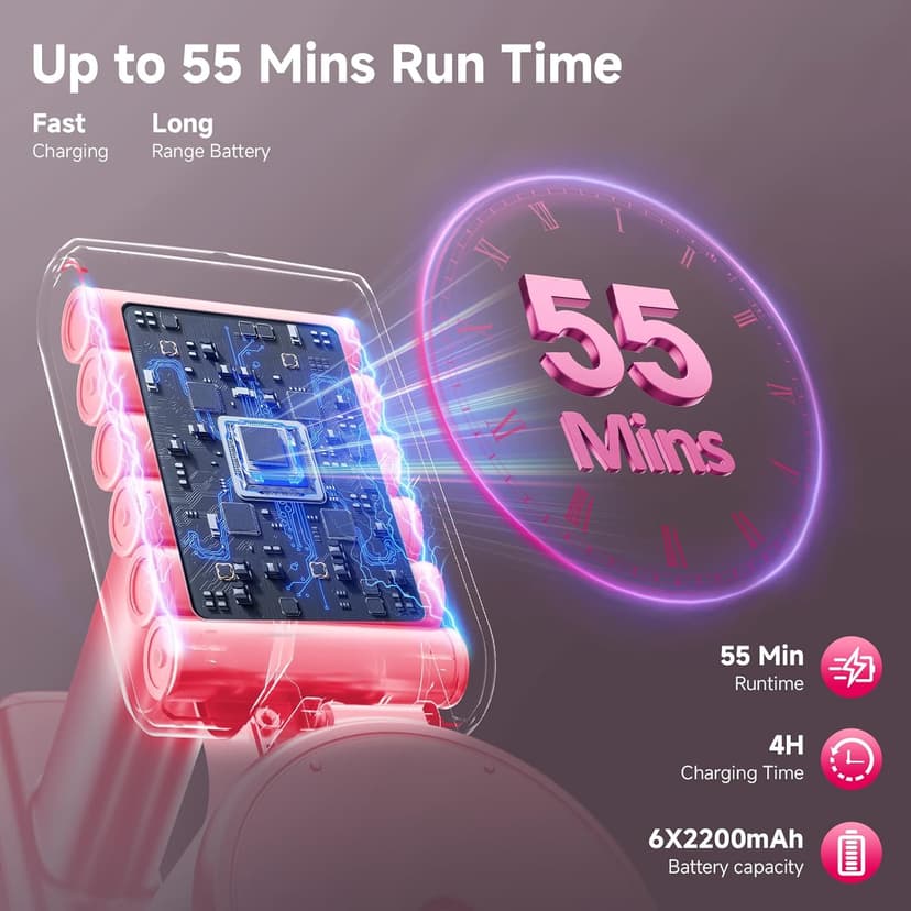 Cordless Vacuum Cleaner, 38Kpa Powerful Stick Vacuum Cleaner with 45mins Rechargeable Battery, LED Anti-Tangle Brush, 8-in-1 Handheld Vacuum Cleaners for Home/Pet Hair/Carpets/Floors, Pink