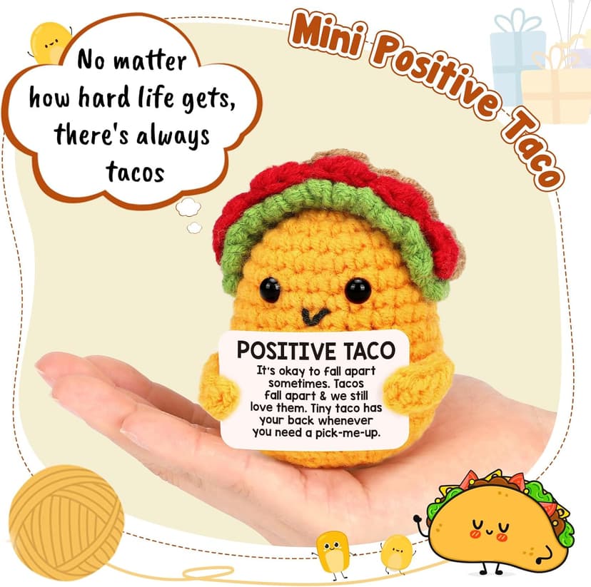 Positive Crochet Taco Christmas Birthday Gifts for Women Men Self Care Son Back to School Mom Dad Daughter Sister Friend Coworkers Relaxation Gift Desk Home Fall Decor Emotional Inspirational Support