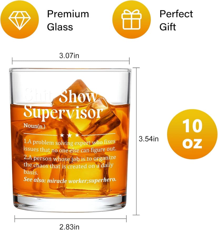 Futtumy Boss Gifts for Men, Shit Show Supervisor Whiskey Glass, Office Boss's Day Gift Christmas Gifts Birthday Thank You Gift for Supervisor Boss Men Coworker Manger, 10 Oz Old Fashioned Glass