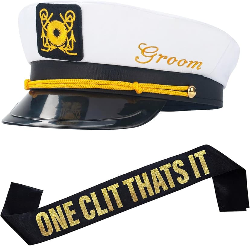 Groom Captain Hat with Groom Sash Bachelor Party Favors Supplies Decorations, Ideas, Gifts Nautical Bachelor Hat