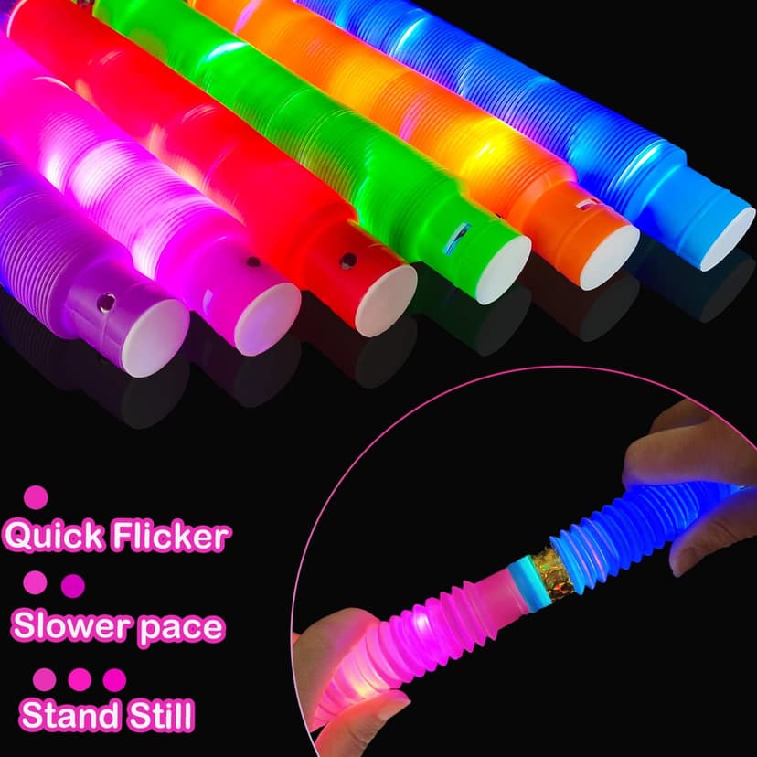Christmas Glow Sticks Stocking Stuffers for Toddlers-6 PCS Light Up Pop Tube Party Favors Toys Gifts for Kids,LED Bracelet Necklace Accessories,Fun Camping Essentials Games Activities for Boys Girls