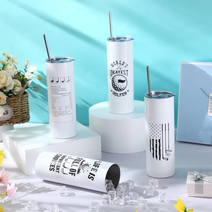 Patelai 4 Pcs Golf Tumbler Golf Gifts for Men 20oz Insulated Tumbler with Lid Straw Funny Coffee Cup Set, Dad, Husband, Golfer, Groomsmen, Birthday Gift for Him, Grandpa, Uncle, Boyfriend, Father