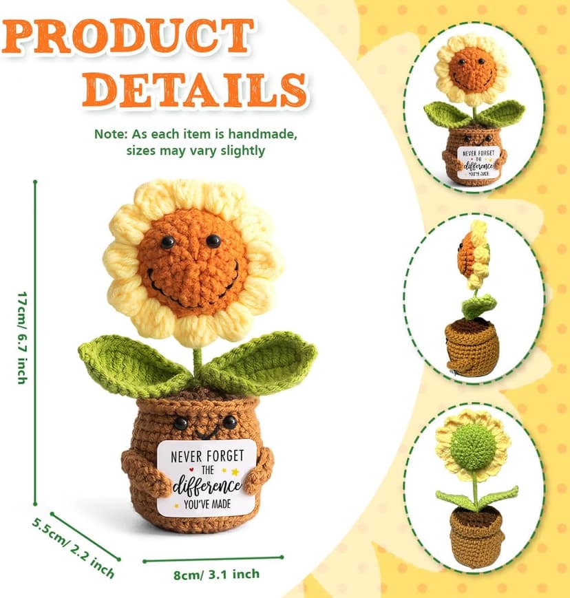 Christmas Thank You Gifts for Women, Nurse, Coworkers, Teacher, Boss, Retirement Farewell Going Away - Emotional Sunflower Support Crochet - Never Forget The Difference You Make Gifts