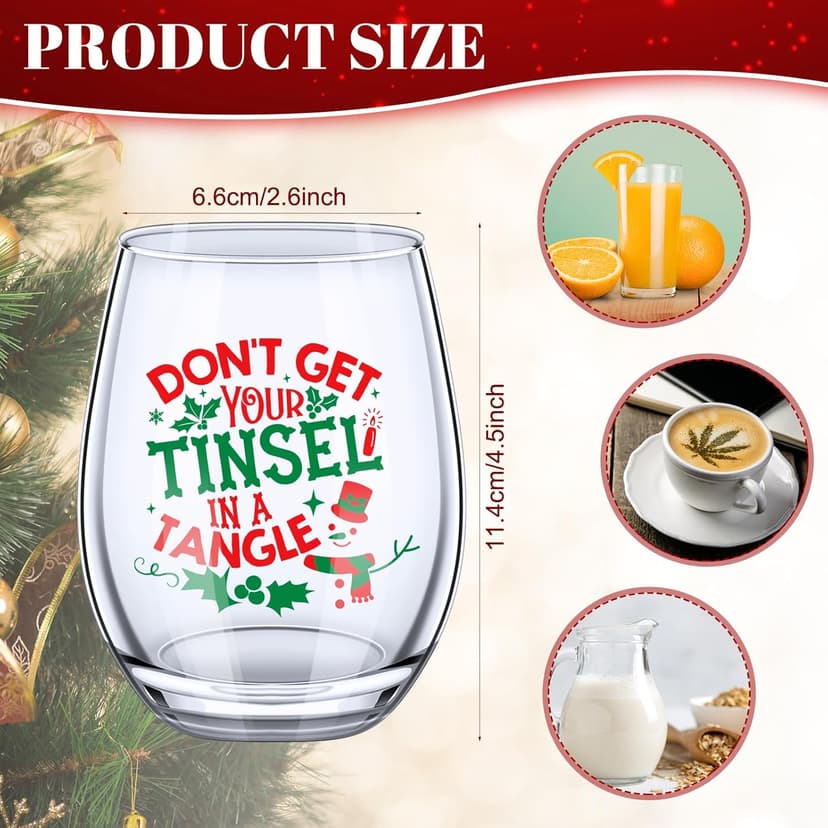 Funtery 6 Pcs Christmas wine Stemless Glass Funny Christmas Gift Set for Teacher Men Women Family Friend Coworker, Gift Ideal Birthday Wedding Party Supplies(Novel Style)