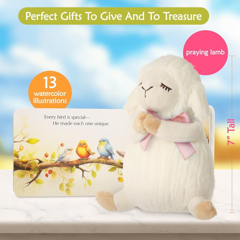 Baptism Gifts for Girls and Newborn Baby, Christening Gifts Set, 7" Praying Lamb Plush Toy and Bedtime Blessing Book in Keepsake Gift Box, Ideal Easter Gifts for Kids