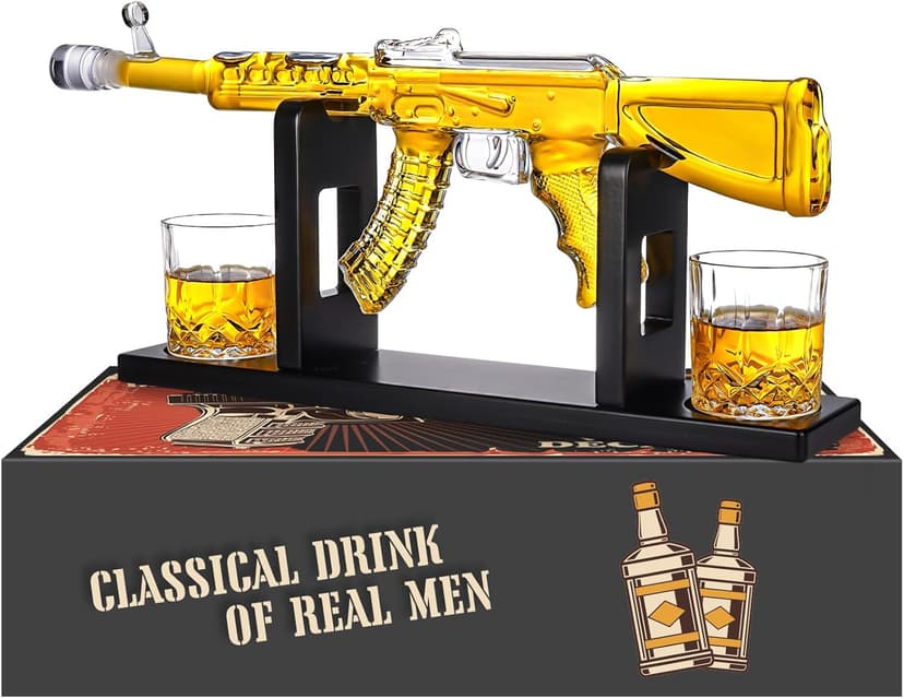 Whiskey Decanter AK47 Set with 2 Whiskey Glasses, Gifts for Men Dad Stocking Stuffers, Unique Christmas Anniversary Birthday Gift for Him Husband, Cool Presents liquor dispenser for Home Bar