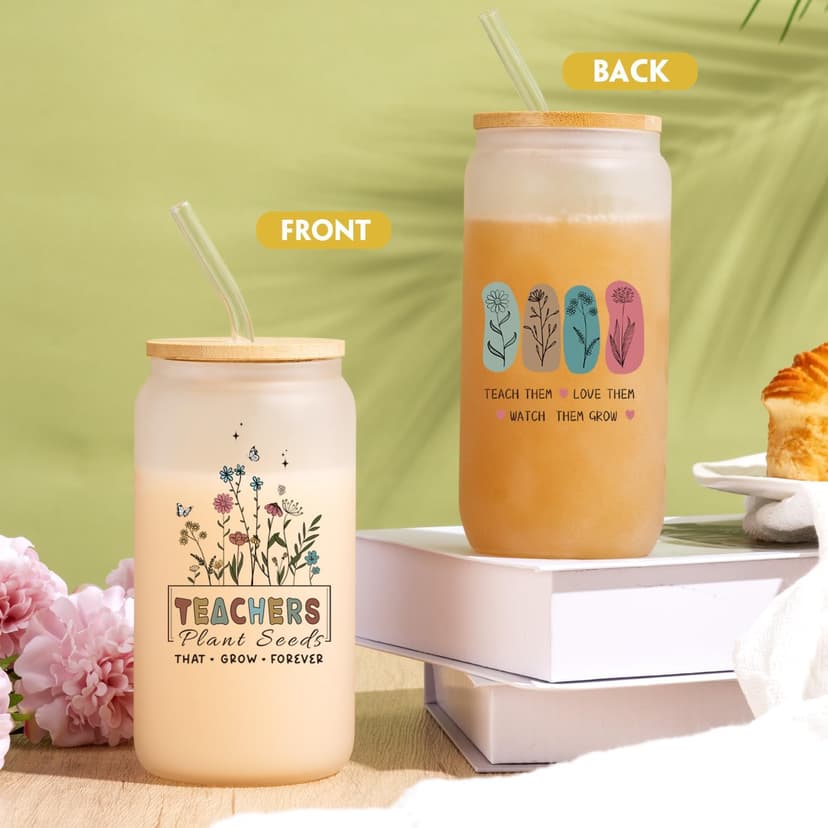 Teacher Appreciation Gifts Best Teacher Gifts from Student End of Year Teachers Gift for Women Unique 16 oz Teacher's Day Glass Cups for Teachers, Thank You Retirement Birthday Back to School(Frosted)