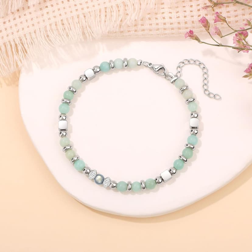 𝗚𝗶𝗳𝘁𝘀 𝗳𝗼𝗿 𝗪𝗼𝗺𝗲𝗻 𝗠𝗼𝗼𝗻𝘀𝘁𝗼𝗻𝗲 𝗕𝗿𝗮𝗰𝗲𝗹𝗲𝘁 Amazonite Colorful Imperial Jasper Stainless Steel Beads Bracelets, Graduation Mothers Day Christmas Birthday Gifts for Her Women