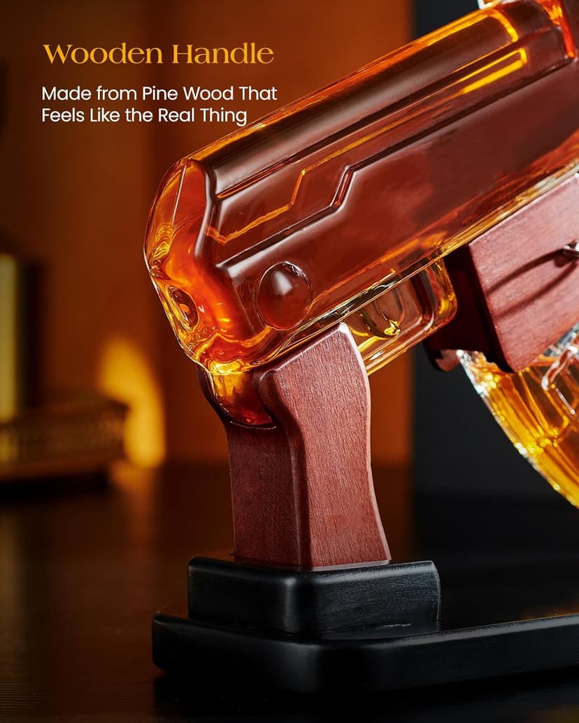 Kollea Birthday Gifts for Men Dad, Whiskey Decanter Sets - Gun Decanter, Detachable Magazine & 2 Bullet Shot Glasses, Liquor Dispenser for Bar, Anniversary Military Present for Brother, Christmas