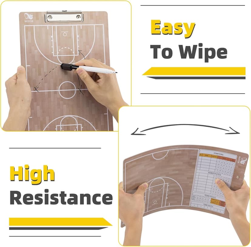 WISYOK Double-Sided Basketball Coaching Clipboard, Dry Erase Board for Coaches, Ideal Basketball Coach Gift