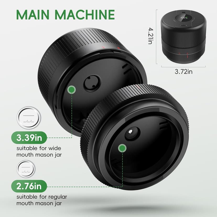 Mason Jar Vacuum Sealer Kit, Electric Sealer for Wide, Regular Mouth Mason Jars, Portable Vacuum Sealer for Jars, Birthday Gifts for Her, Gifts for Mom, Grandma