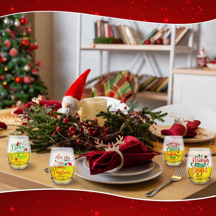 Funtery 6 Pcs Christmas wine Stemless Glass Funny Christmas Gift Set for Teacher Men Women Family Friend Coworker, Gift Ideal Birthday Wedding Party Supplies(Novel Style)