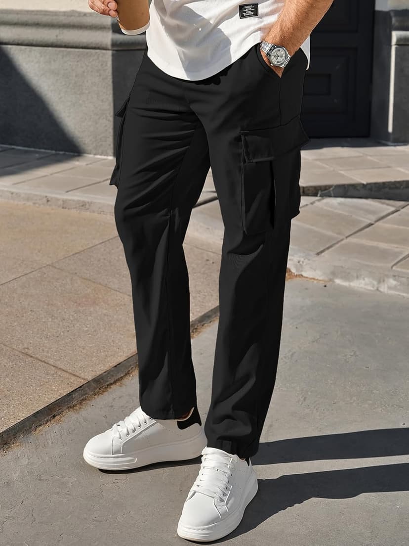 PLEPAN Men's Casual Cargo Pants Drawstring Hiking Pants Workout Tactical Joggers Sweatpants for Men