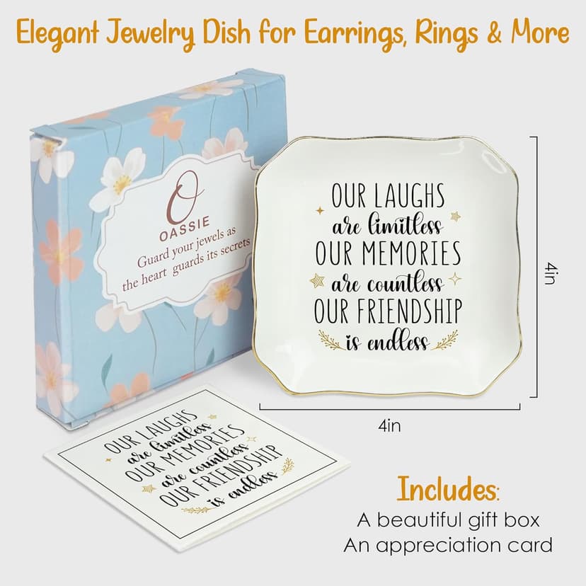 OASSIE Christmas Friendship Gifts for Women - Decorative Trinket Dish 4"x4" Ceramic Jewelry Dish Tray - Christmas Birthday Gifts for Best Friends Women Friendship Bestie BFF Sister, Friend Gift