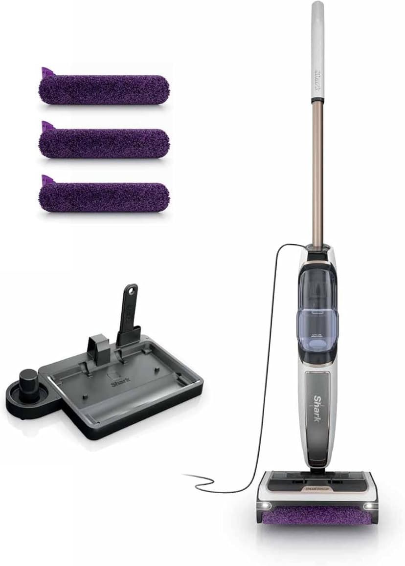 Shark Steam Pickup 3-in-1 Steam Mop Picks Up Debris, Deep Scrubs, & Steam Sanitizes - All At Once, Lightweight Steam Cleaner for Home, Steam Cleaner for Hardwood, Tile & Laminate, White, SD205CCO