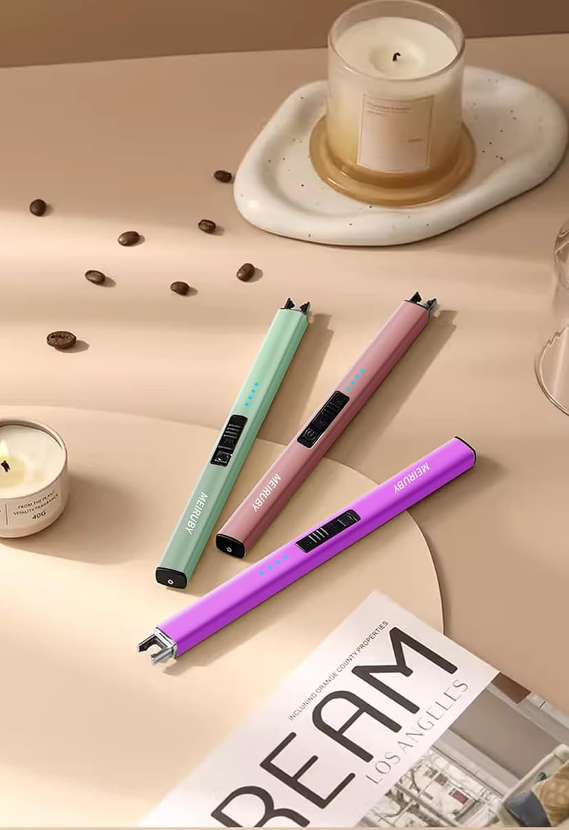 MEIRUBY Electric Candle Lighter, Christmas Stocking Stuffers Gifts for Women Mom Men Wife Sister, USB Arc Rechargeable Windproof Long Lighter for Candle BBQ Housewarming Birthday Gifts Idals